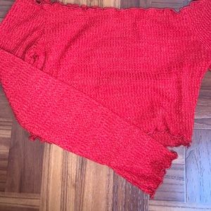 Bright Red Long Sleeve Crop Top